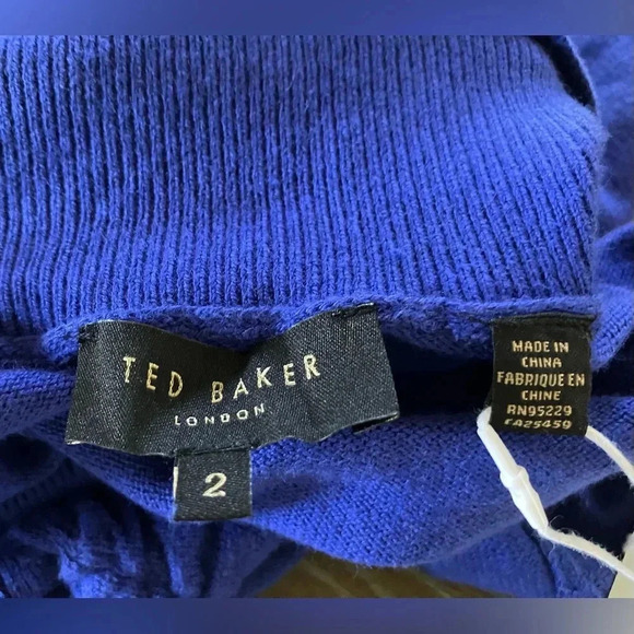 NWT TED BAKER LONDON AAVVAA Sweater Turtleneck Dress Blue Ruched Ted 2 = US 6 - Picture 10 of 13